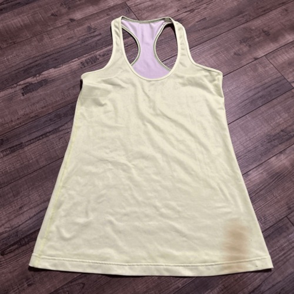 Lululemon Razorback Tank Top‎ Sz 8 Neon Green With Polkadots